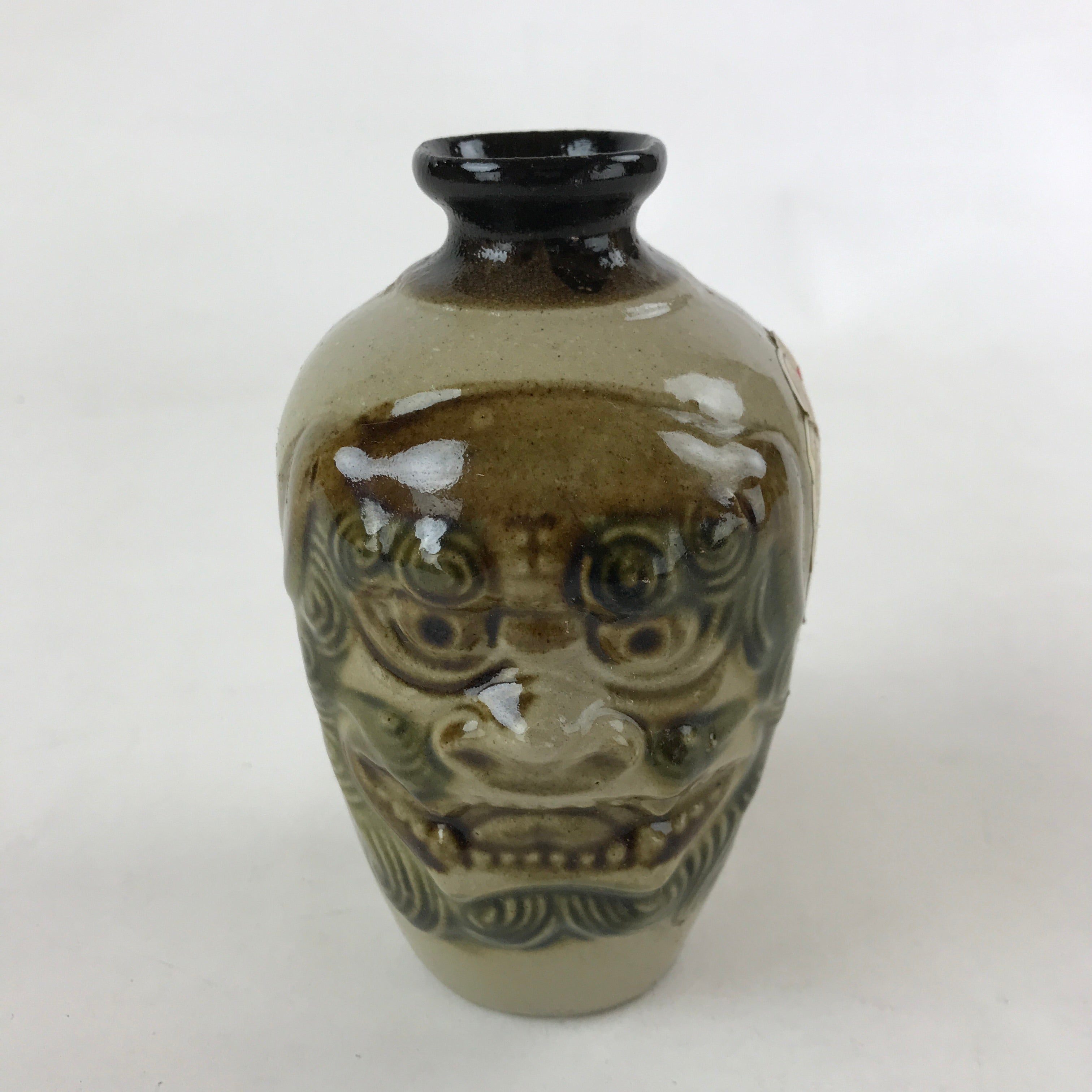 Japanese Okinawa Pottery Sake Bottle Vtg Brown Green Yachimun Tokkuri TS575