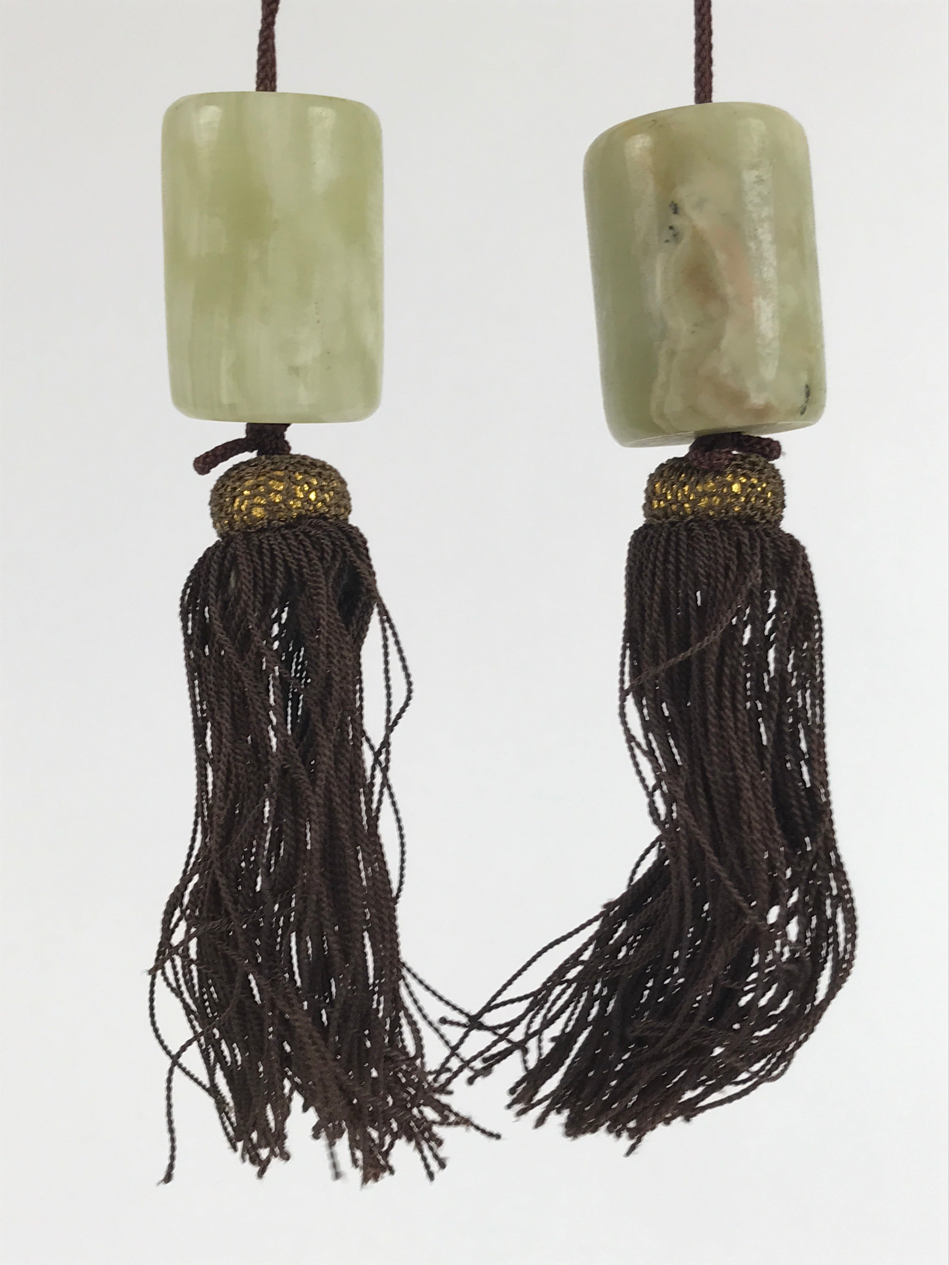 Japanese Onyx Stone Hanging Scroll Weights Fuchin Kakejiku Brown Tassel FC349