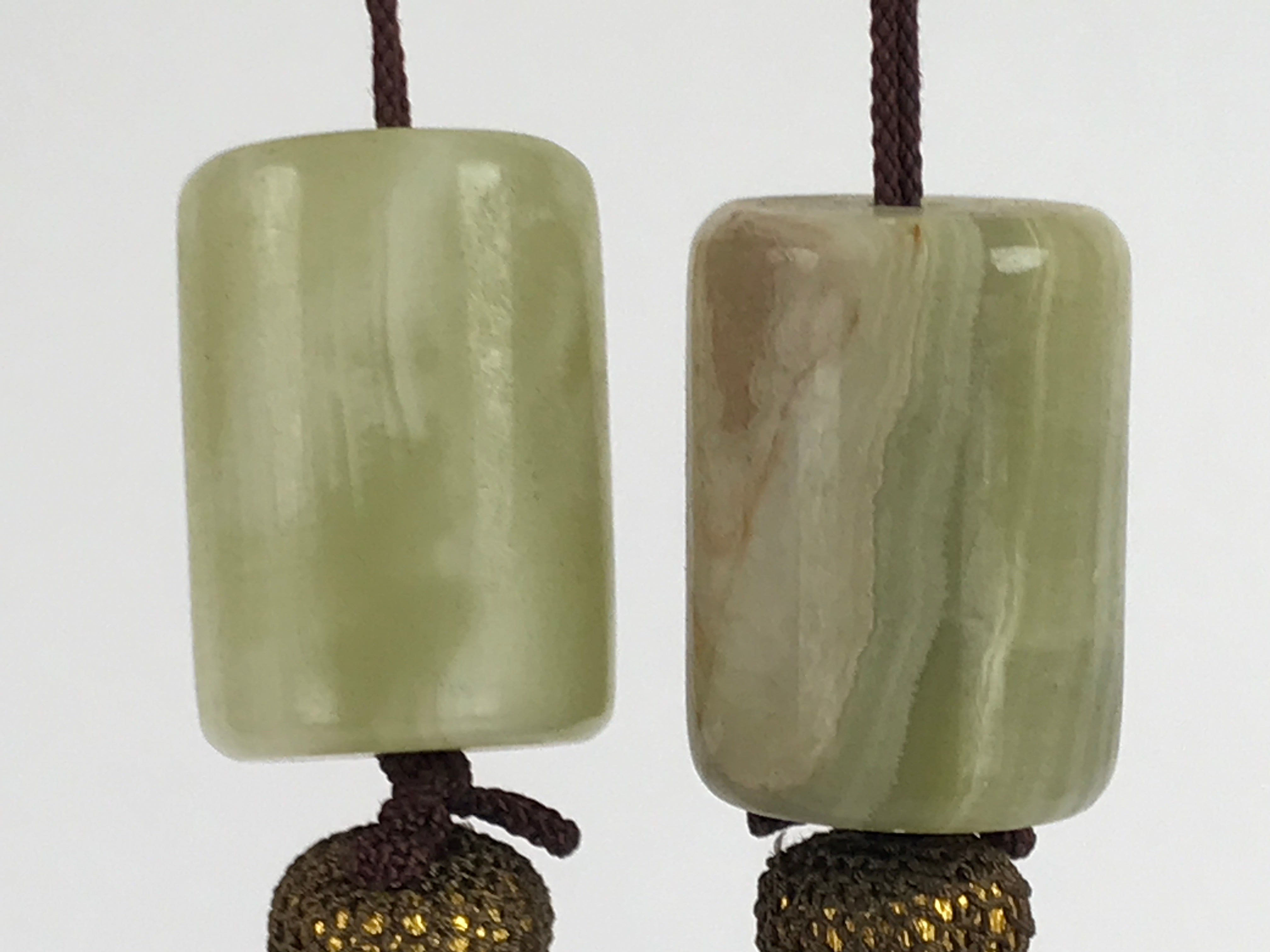 Japanese Onyx Stone Hanging Scroll Weights Fuchin Kakejiku Brown Tassel FC349