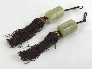 Japanese Onyx Stone Hanging Scroll Weights Fuchin Kakejiku Brown Tassel FC349