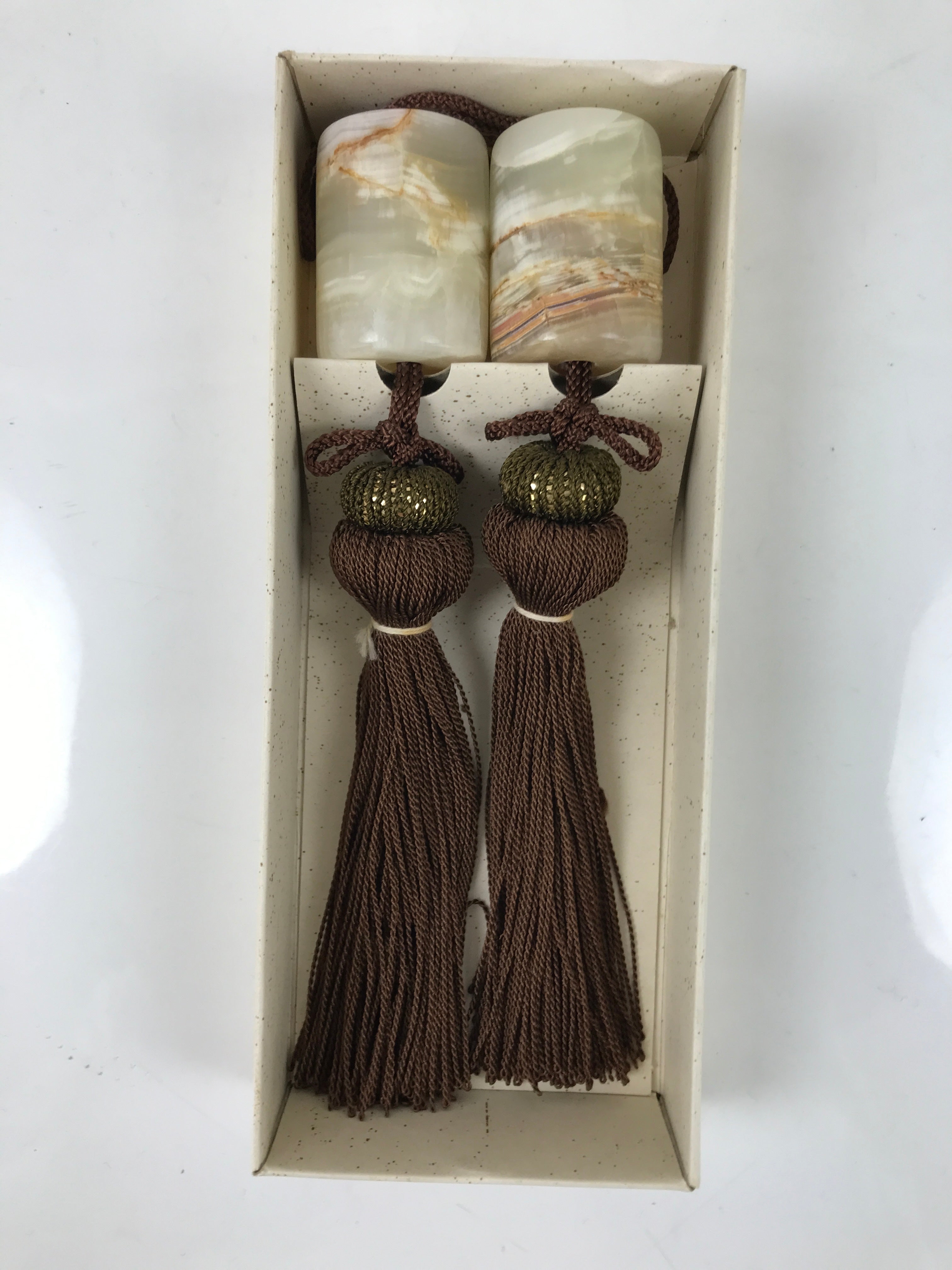 Japanese Onyx Stone Hanging Scroll Weights Fuchin Kakejiku Brown Tassel FC355