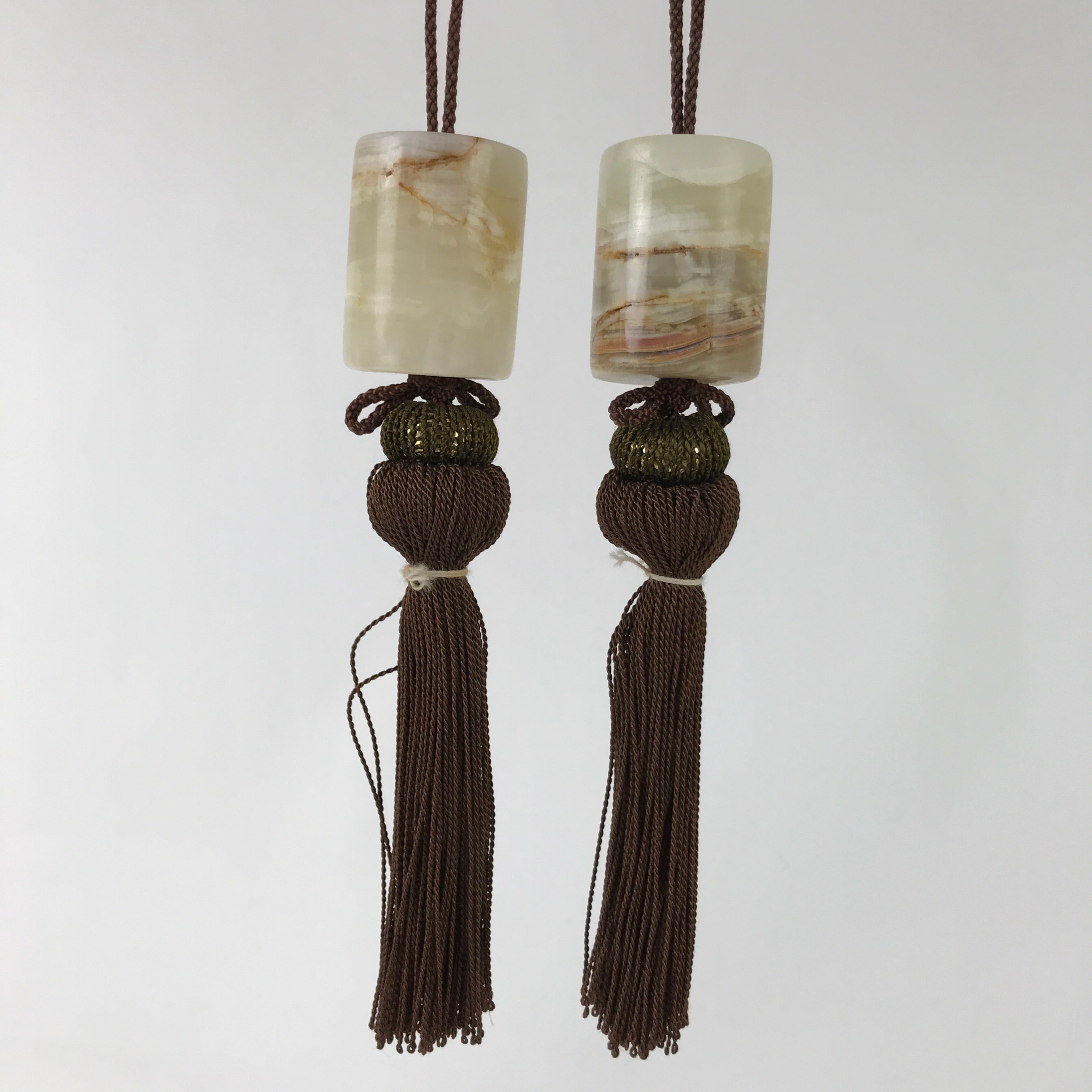 Japanese Onyx Stone Hanging Scroll Weights Fuchin Kakejiku Brown Tassel FC355