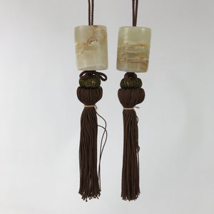 Japanese Onyx Stone Hanging Scroll Weights Fuchin Kakejiku Brown Tassel FC355