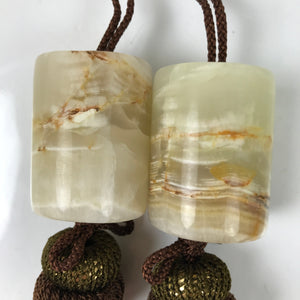 Japanese Onyx Stone Hanging Scroll Weights Fuchin Kakejiku Brown Tassel FC355