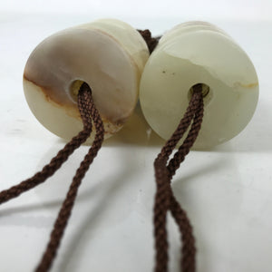 Japanese Onyx Stone Hanging Scroll Weights Fuchin Kakejiku Brown Tassel FC355