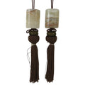Japanese Onyx Stone Hanging Scroll Weights Fuchin Kakejiku Brown Tassel FC355