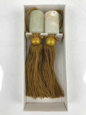 Japanese Onyx Stone Hanging Scroll Weights Fuchin Kakejiku Gold Tassel FC353