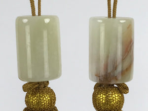 Japanese Onyx Stone Hanging Scroll Weights Fuchin Kakejiku Gold Tassel FC353