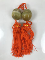 Japanese Onyx Stone Hanging Scroll Weights Fuchin Kakejiku Orange Tassel FC358