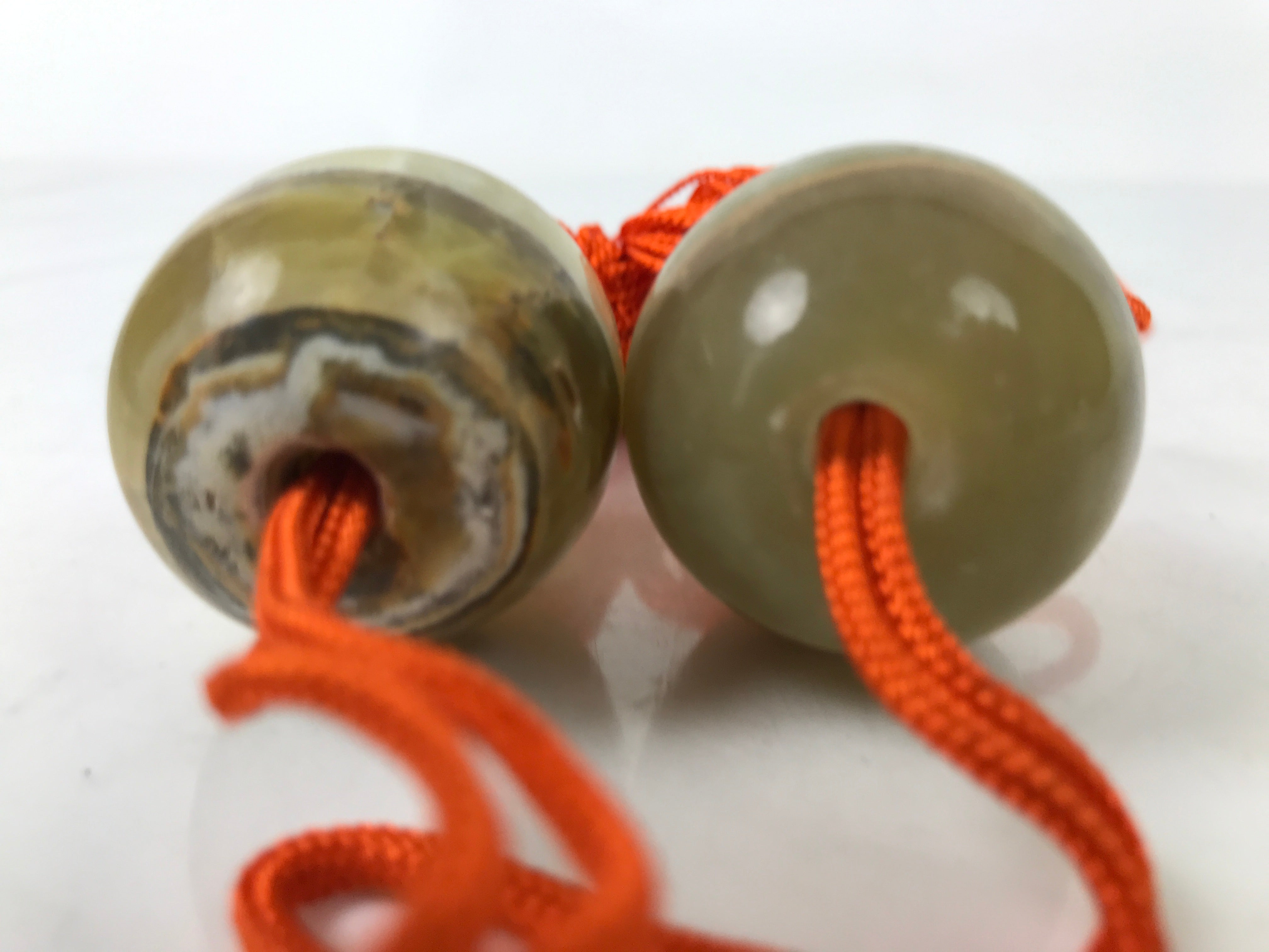 Japanese Onyx Stone Hanging Scroll Weights Fuchin Kakejiku Orange Tassel FC358