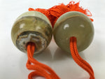 Japanese Onyx Stone Hanging Scroll Weights Fuchin Kakejiku Orange Tassel FC358