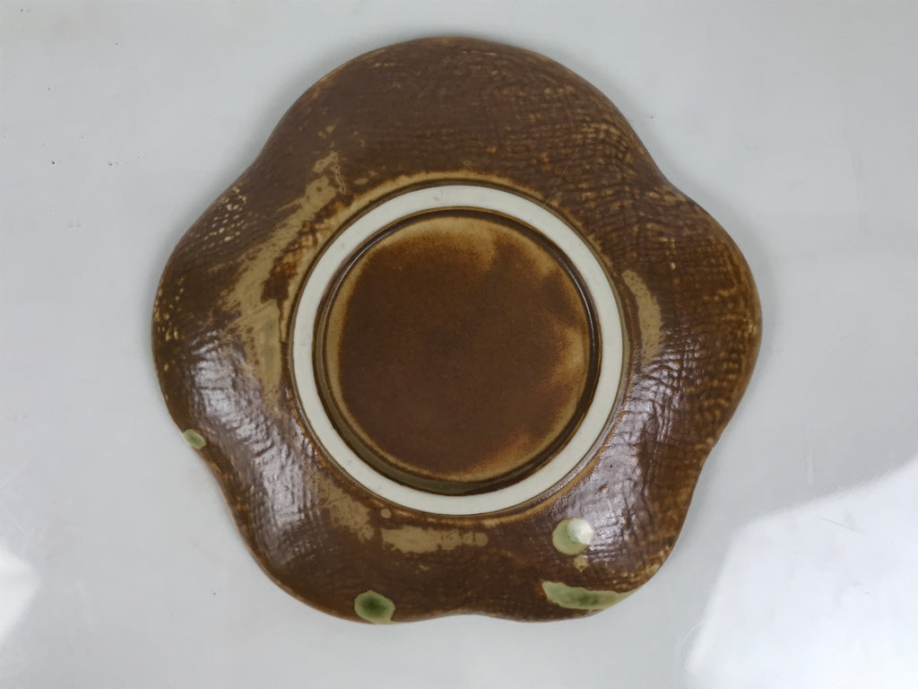Japanese Oribe Ceramic Small Plate Kozara Pottery Green Brown Plum Blossom Y568