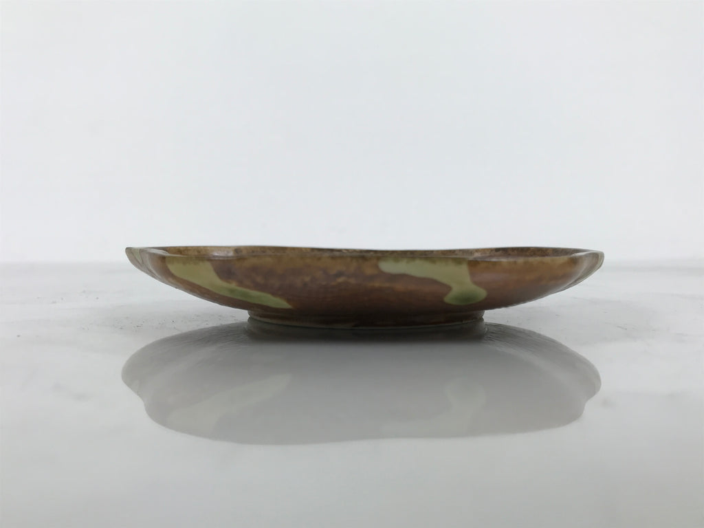 Japanese Oribe Ceramic Small Plate Kozara Pottery Green Brown Plum Blossom Y568