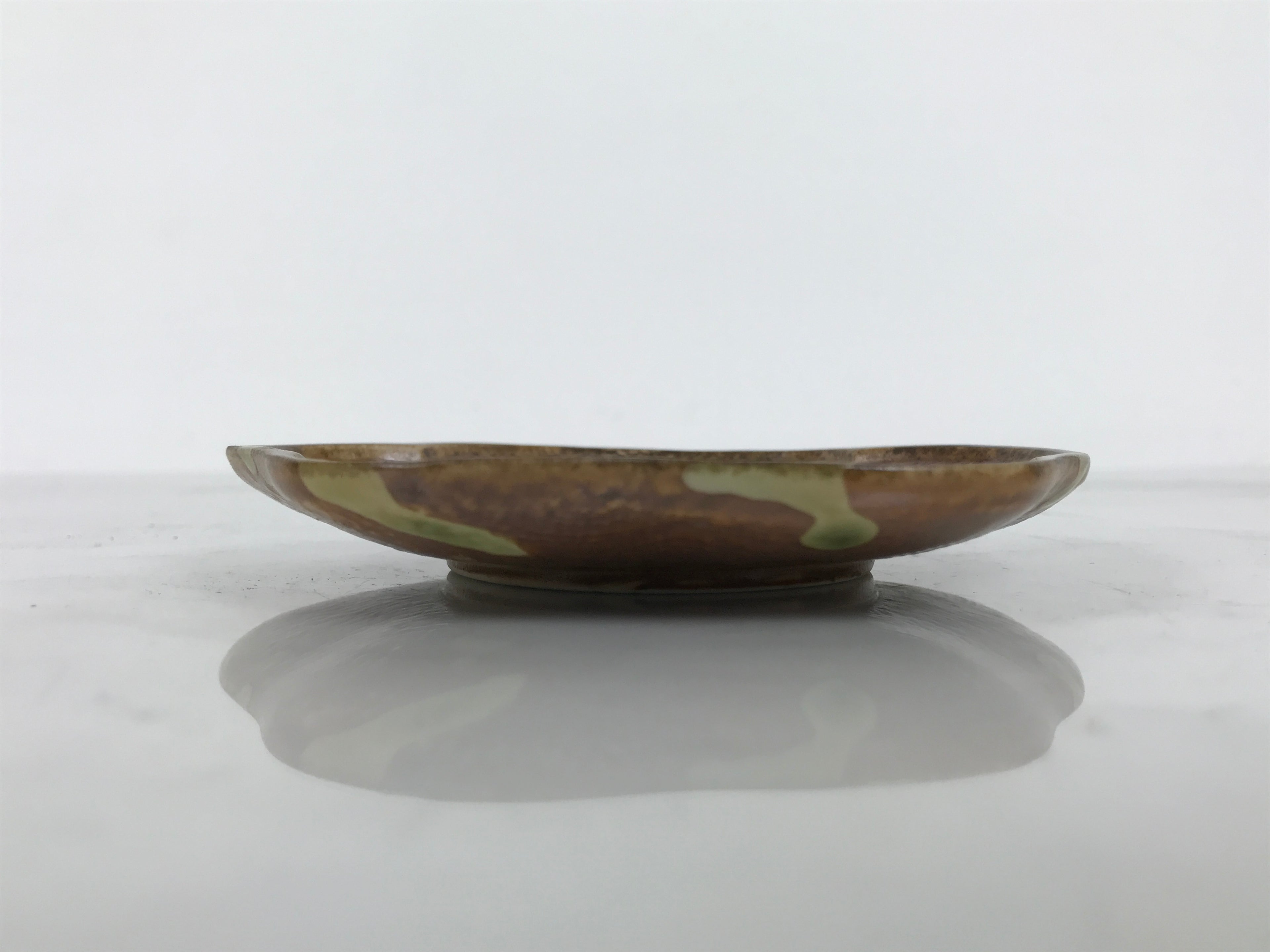 Japanese Oribe Ceramic Small Plate Kozara Pottery Green Brown Plum Blossom Y568