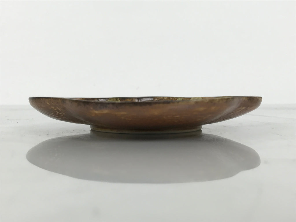 Japanese Oribe Ceramic Small Plate Kozara Pottery Green Brown Plum Blossom Y568