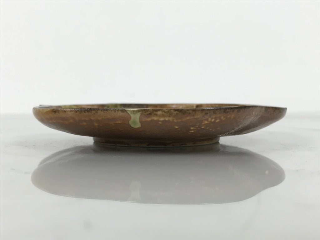 Japanese Oribe Ceramic Small Plate Kozara Pottery Green Brown Plum Blossom Y568