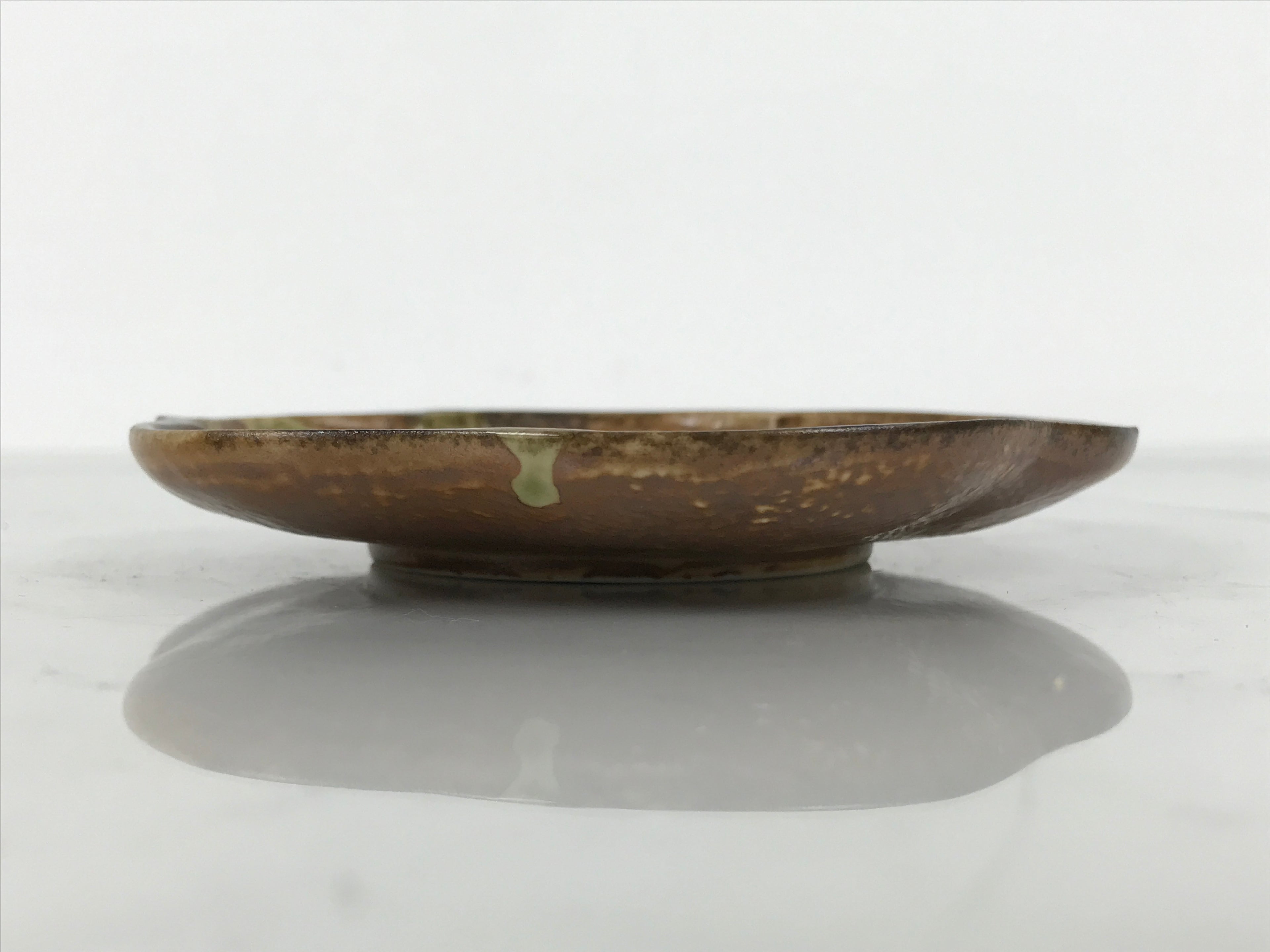 Japanese Oribe Ceramic Small Plate Kozara Pottery Green Brown Plum Blossom Y568