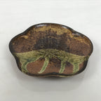 Japanese Oribe Ceramic Small Plate Kozara Pottery Green Brown Plum Blossom Y569