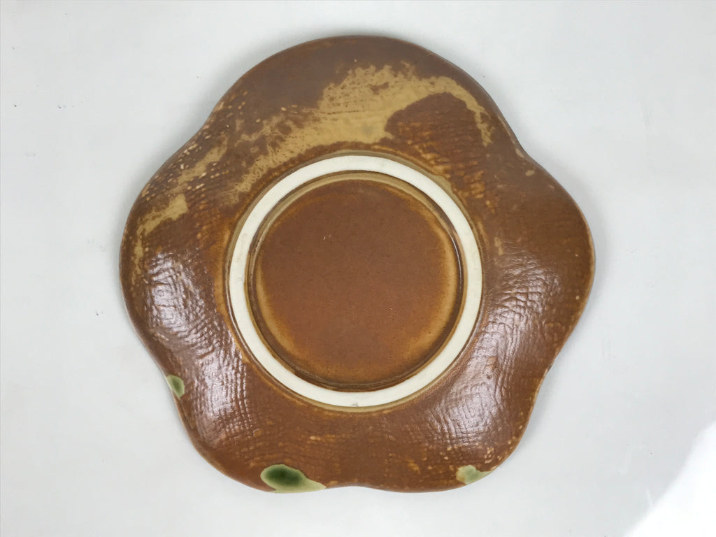 Japanese Oribe Ceramic Small Plate Kozara Pottery Green Brown Plum Blossom Y569