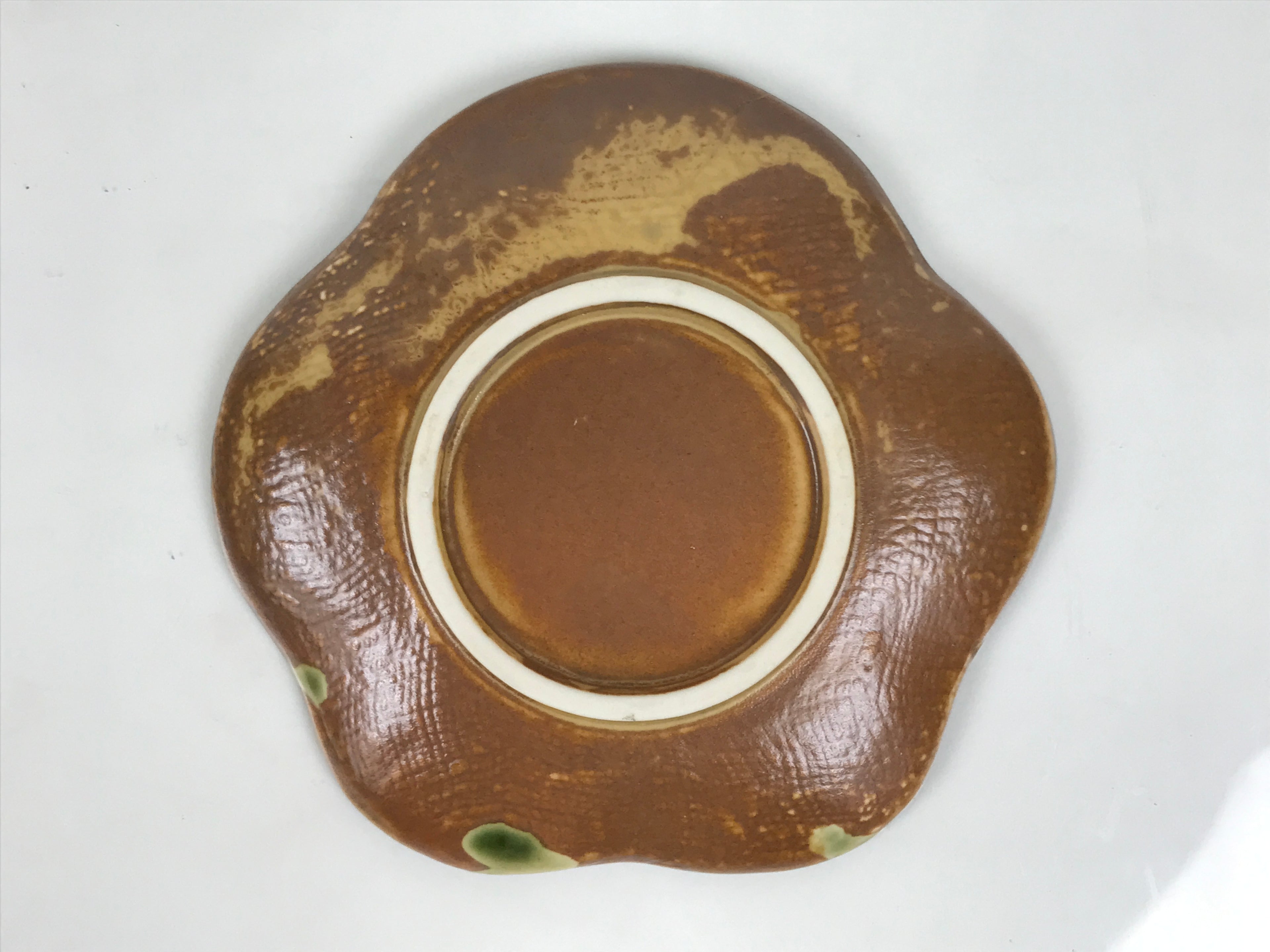 Japanese Oribe Ceramic Small Plate Kozara Pottery Green Brown Plum Blossom Y569