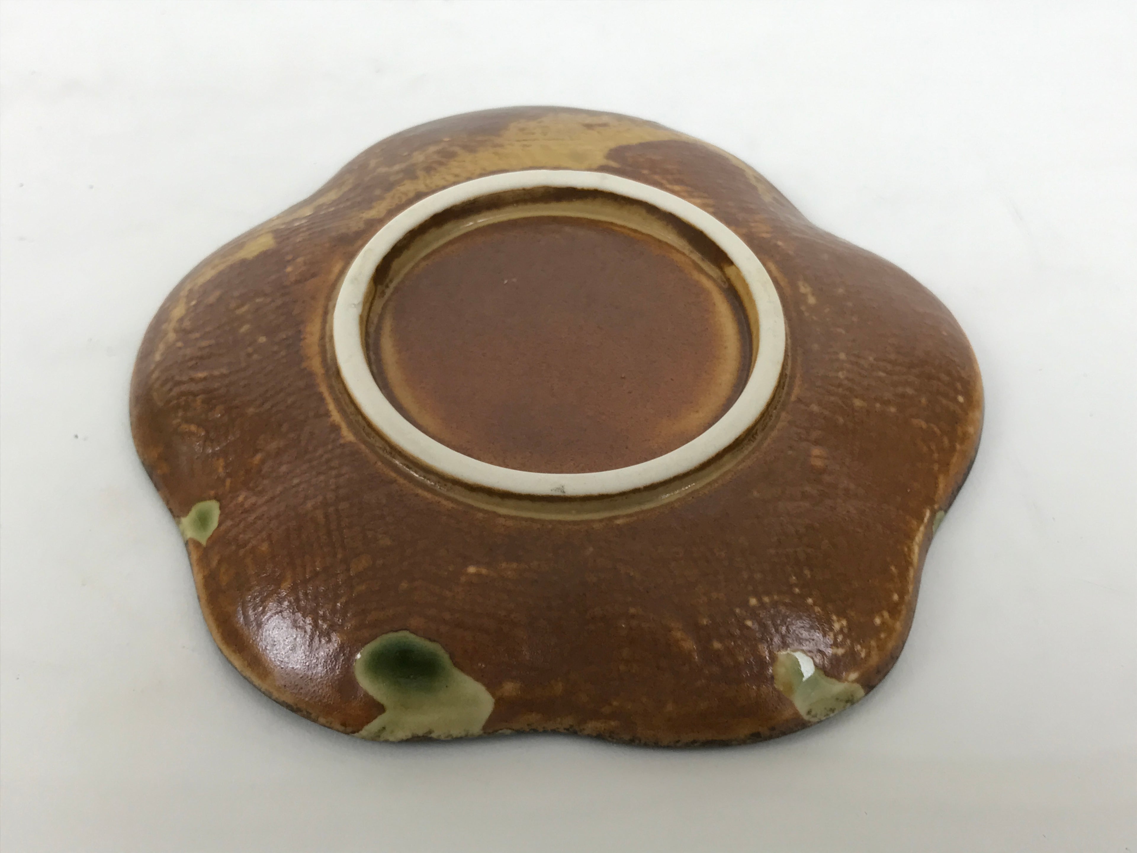 Japanese Oribe Ceramic Small Plate Kozara Pottery Green Brown Plum Blossom Y569