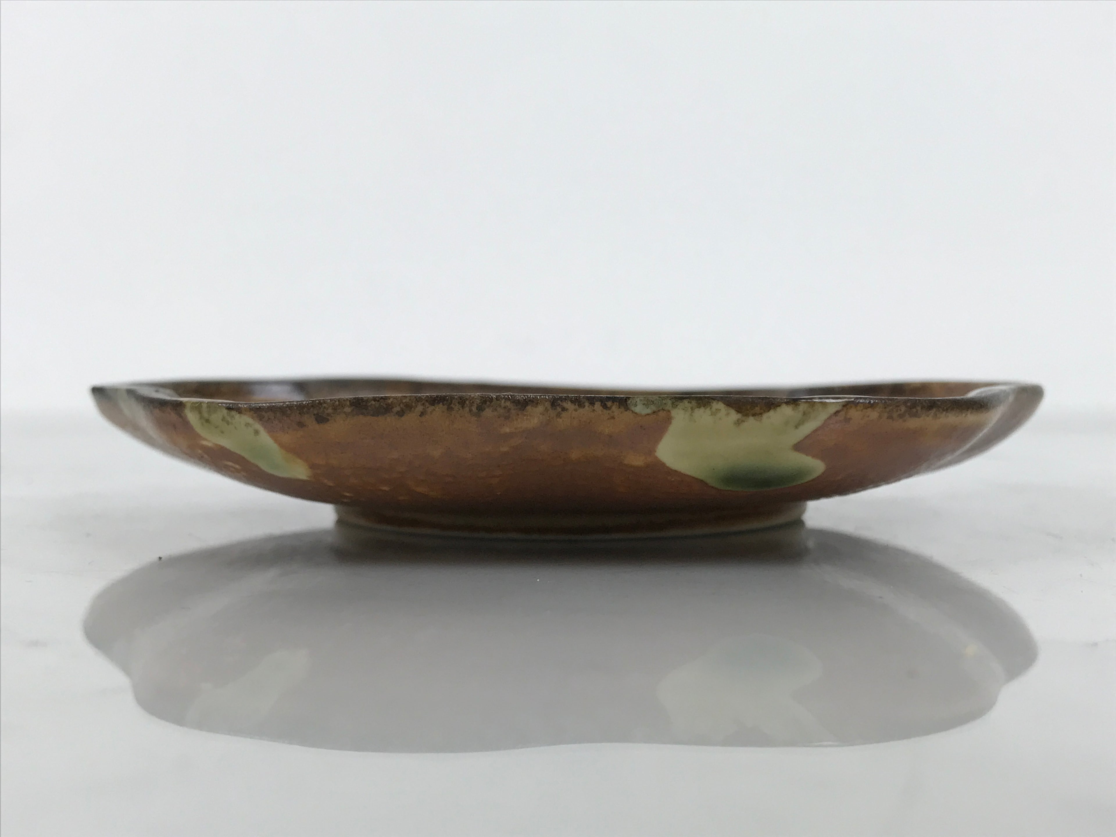 Japanese Oribe Ceramic Small Plate Kozara Pottery Green Brown Plum Blossom Y569