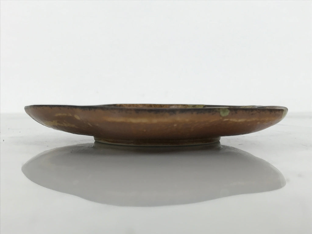 Japanese Oribe Ceramic Small Plate Kozara Pottery Green Brown Plum Blossom Y569
