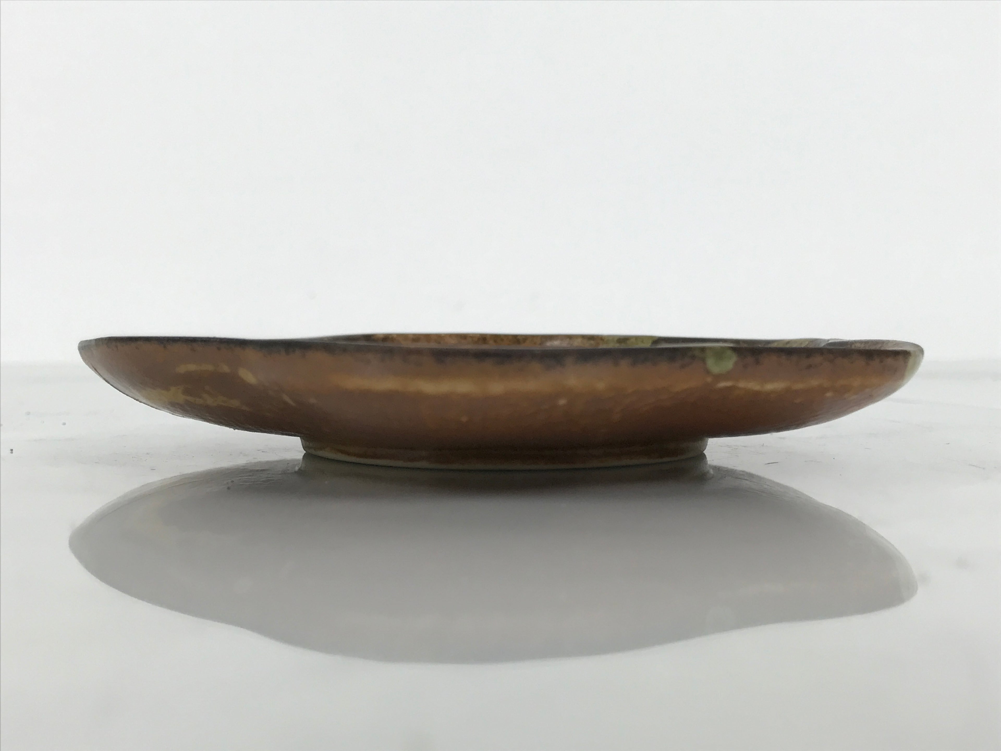 Japanese Oribe Ceramic Small Plate Kozara Pottery Green Brown Plum Blossom Y569