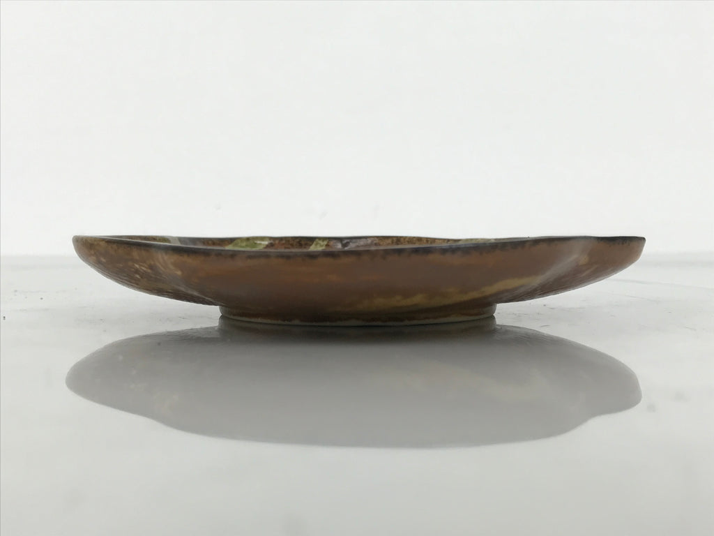 Japanese Oribe Ceramic Small Plate Kozara Pottery Green Brown Plum Blossom Y569