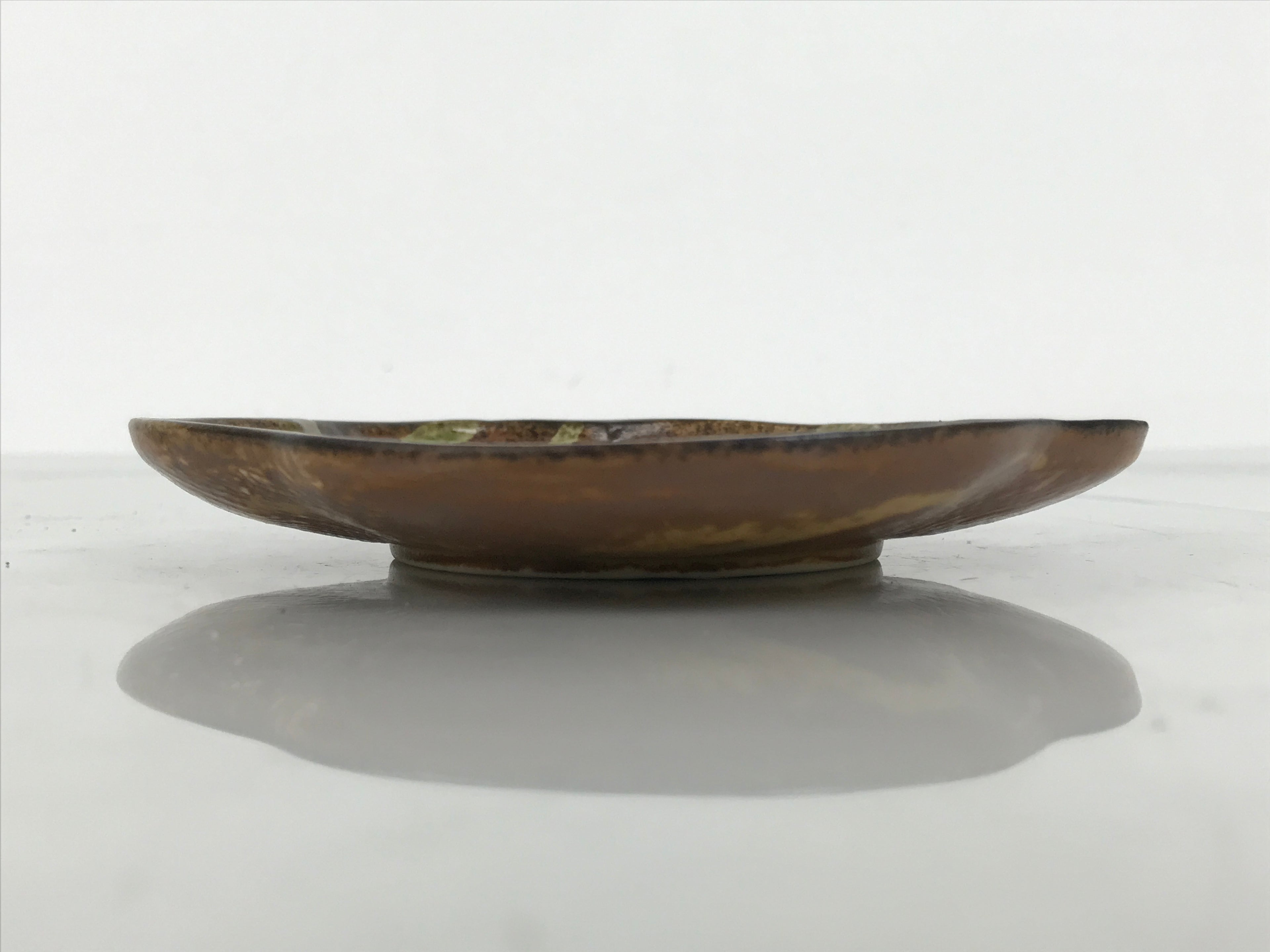Japanese Oribe Ceramic Small Plate Kozara Pottery Green Brown Plum Blossom Y569