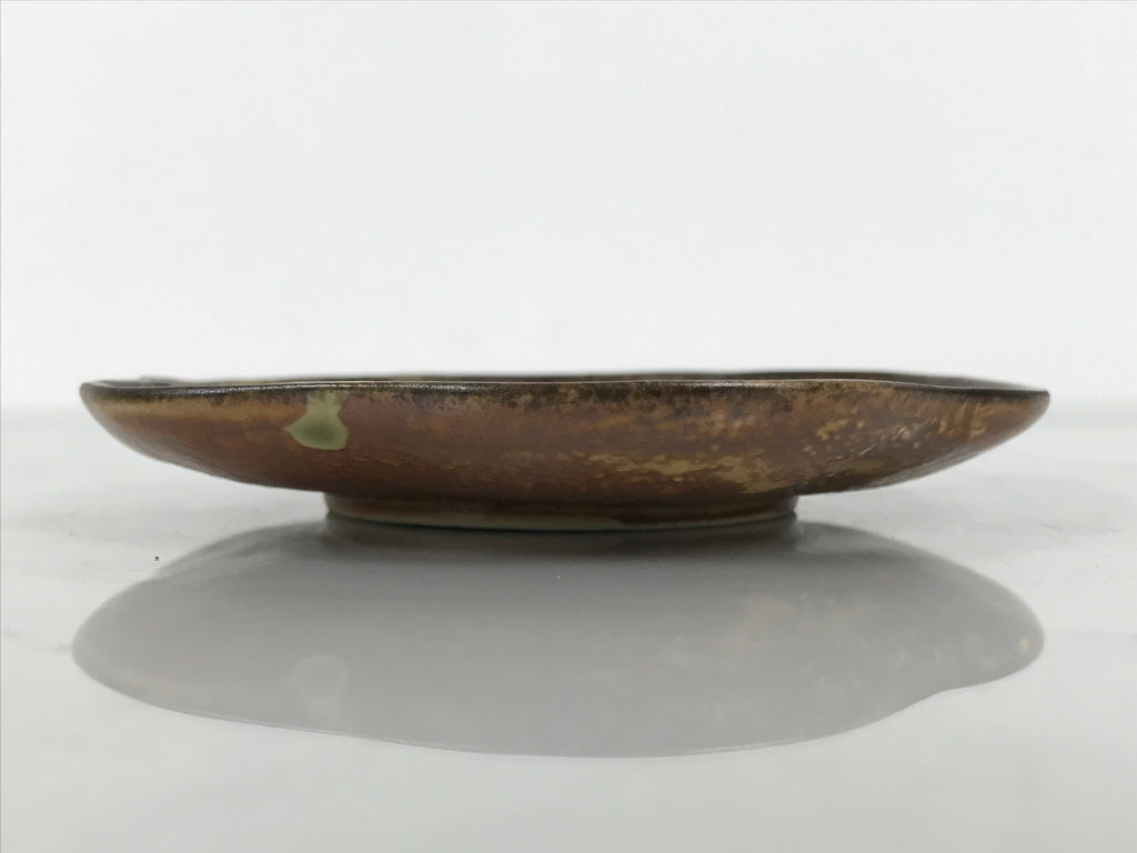 Japanese Oribe Ceramic Small Plate Kozara Pottery Green Brown Plum Blossom Y569