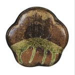 Japanese Oribe Ceramic Small Plate Kozara Pottery Green Brown Plum Blossom Y569