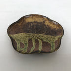 Japanese Oribe Ceramic Small Plate Kozara Pottery Green Brown Plum Blossom Y570