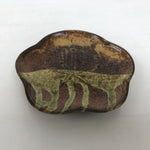 Japanese Oribe Ceramic Small Plate Kozara Pottery Green Brown Plum Blossom Y570