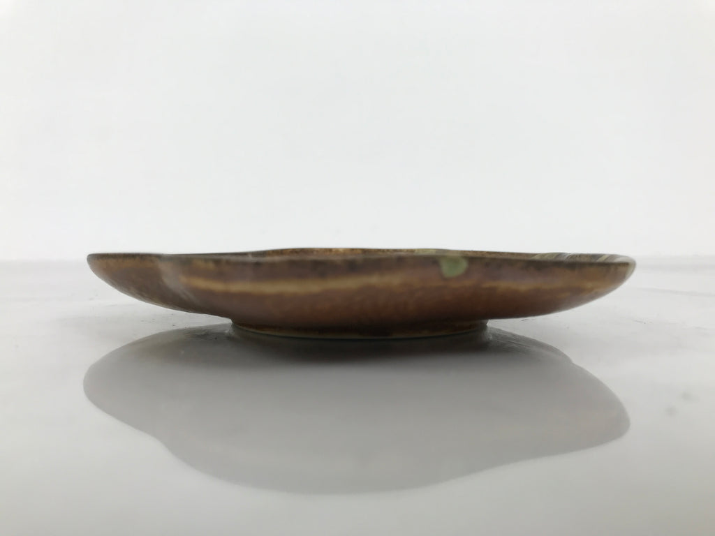 Japanese Oribe Ceramic Small Plate Kozara Pottery Green Brown Plum Blossom Y570