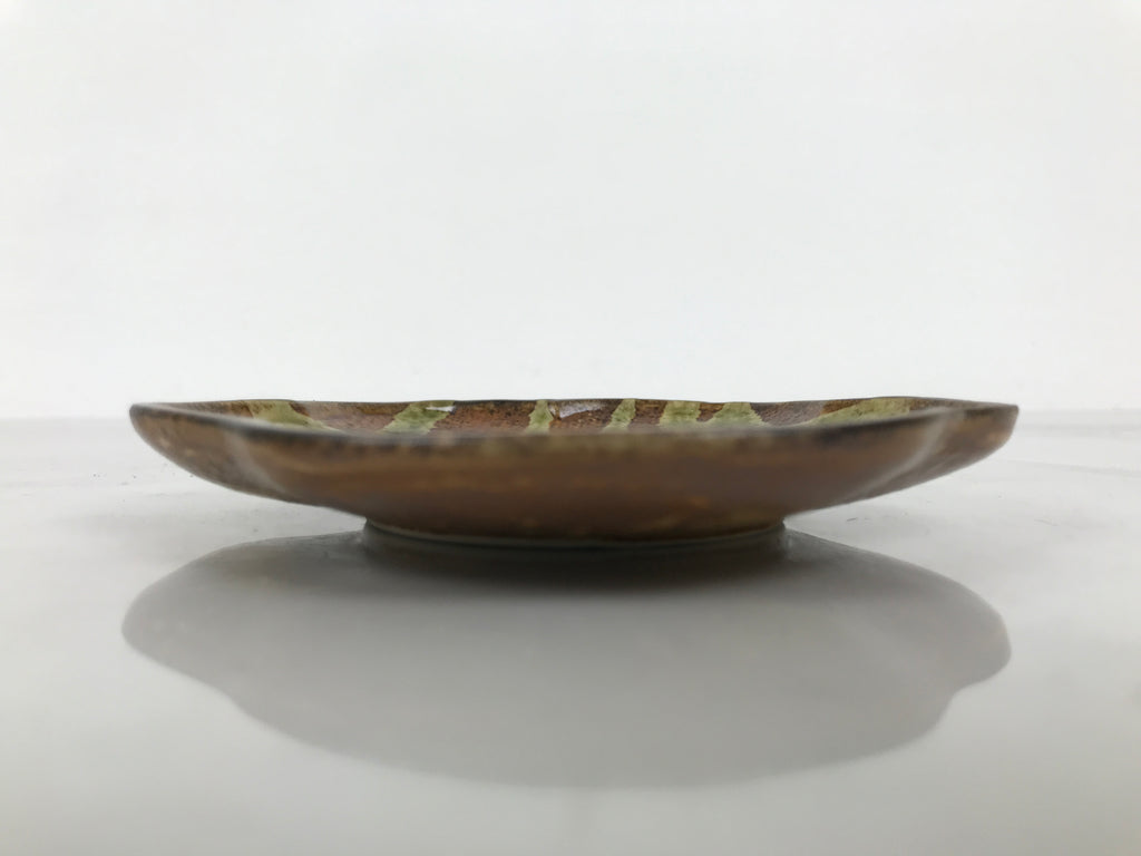 Japanese Oribe Ceramic Small Plate Kozara Pottery Green Brown Plum Blossom Y570