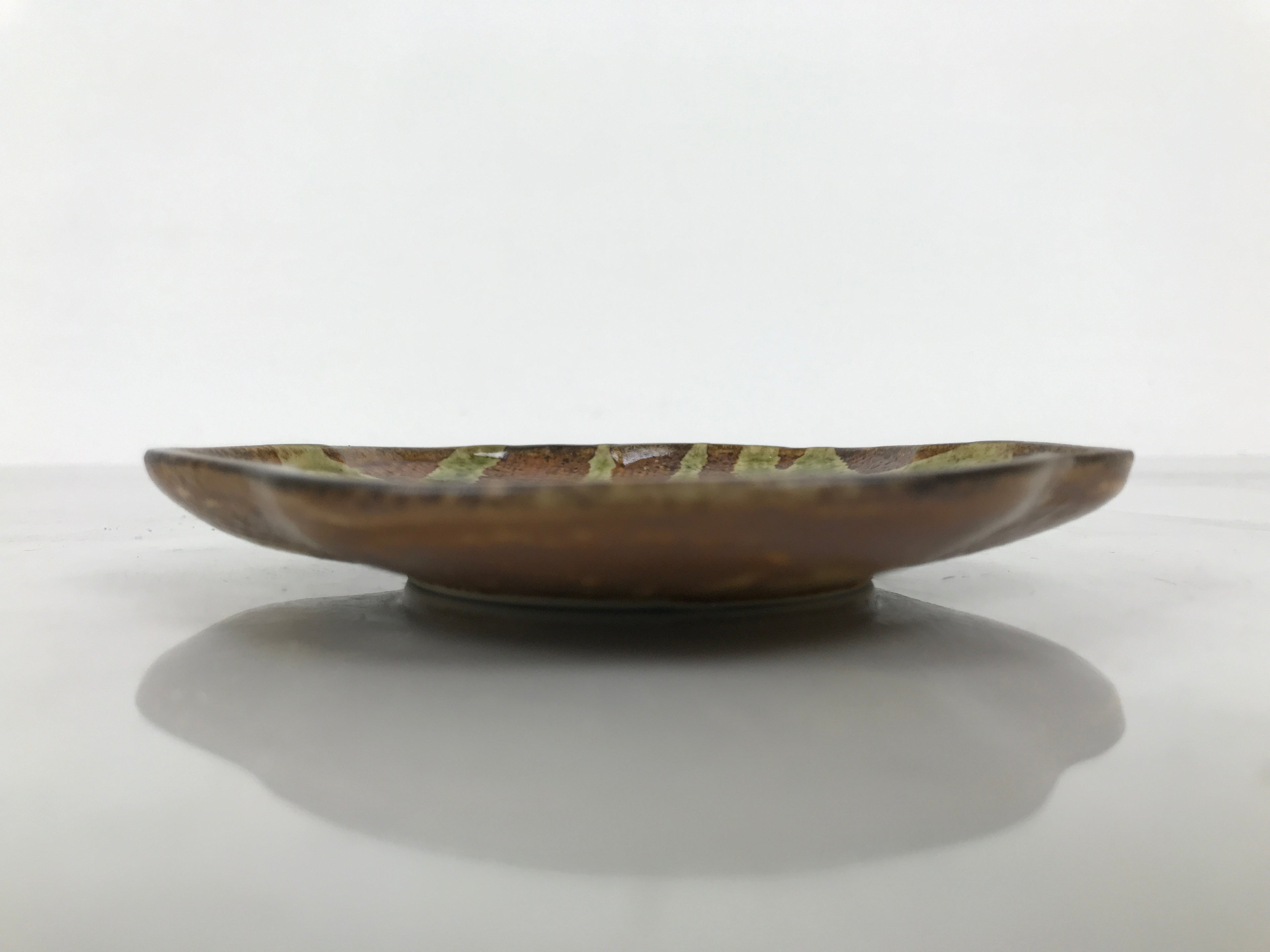 Japanese Oribe Ceramic Small Plate Kozara Pottery Green Brown Plum Blossom Y570