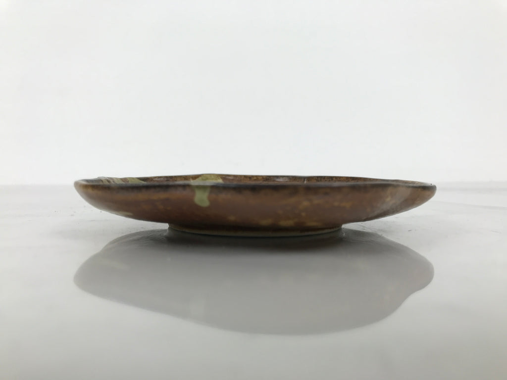 Japanese Oribe Ceramic Small Plate Kozara Pottery Green Brown Plum Blossom Y570