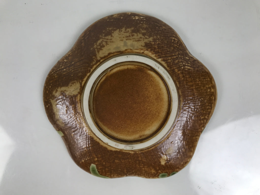 Japanese Oribe Ceramic Small Plate Kozara Pottery Green Brown Plum Blossom Y571