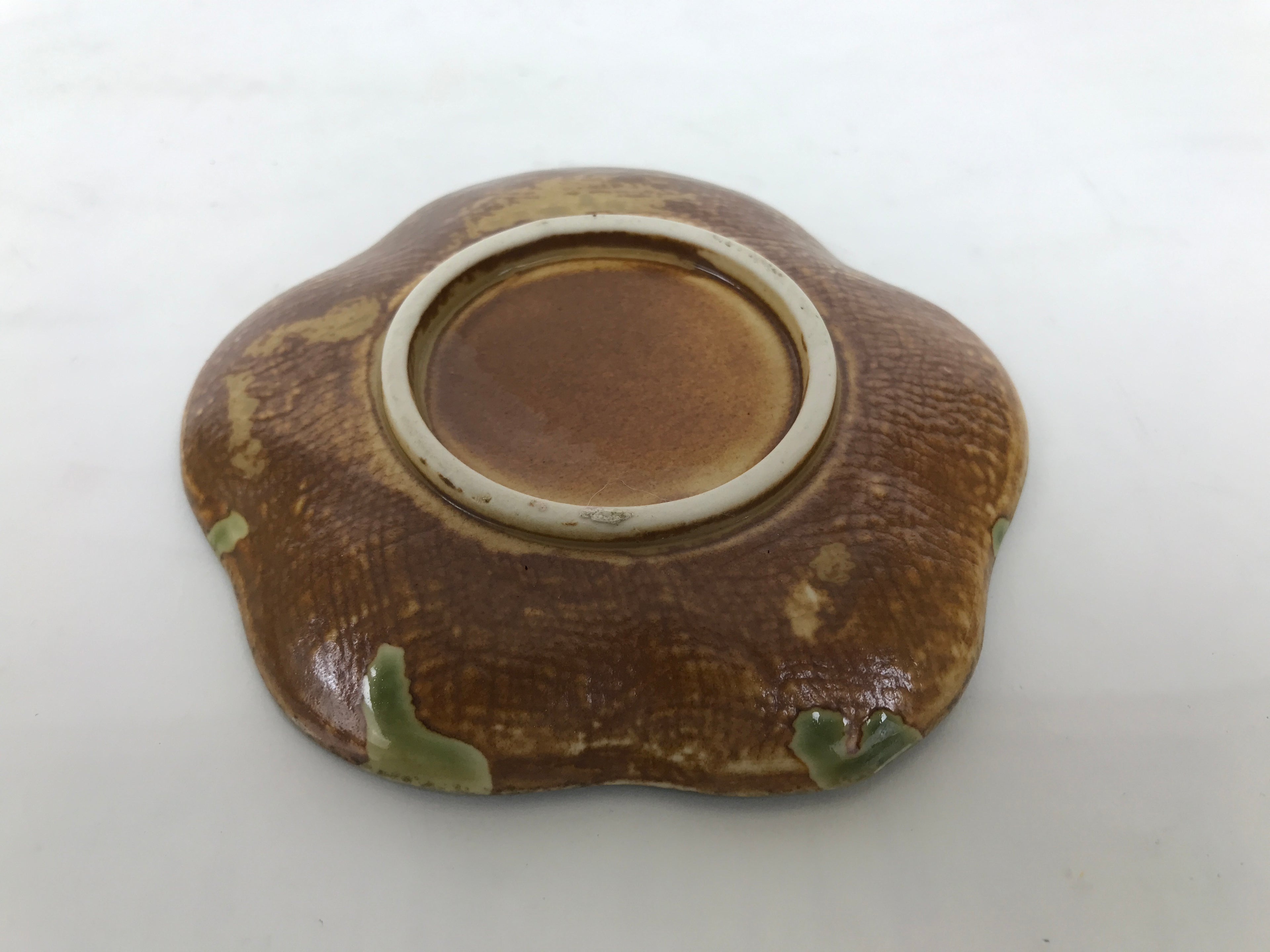 Japanese Oribe Ceramic Small Plate Kozara Pottery Green Brown Plum Blossom Y571