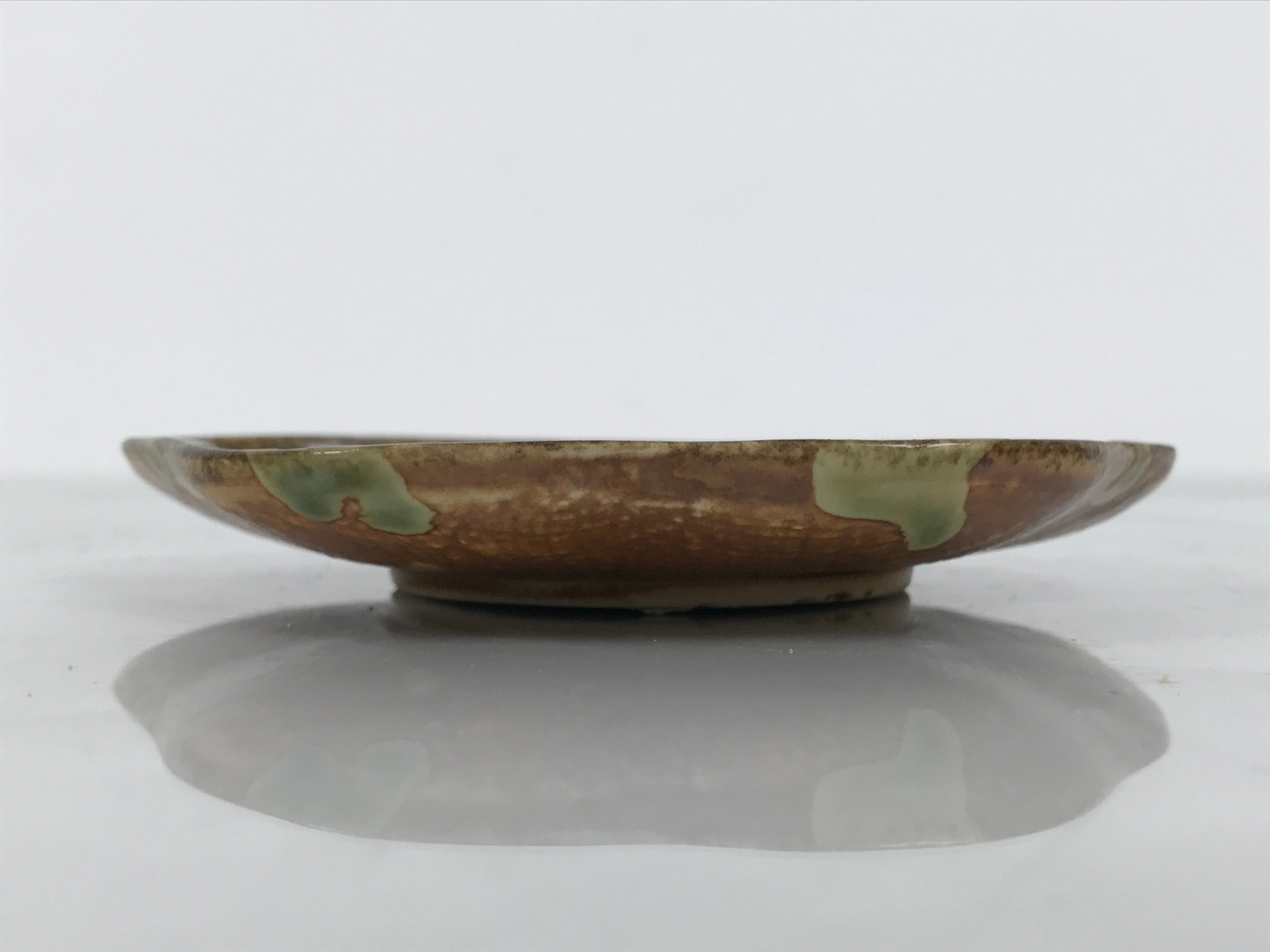 Japanese Oribe Ceramic Small Plate Kozara Pottery Green Brown Plum Blossom Y571