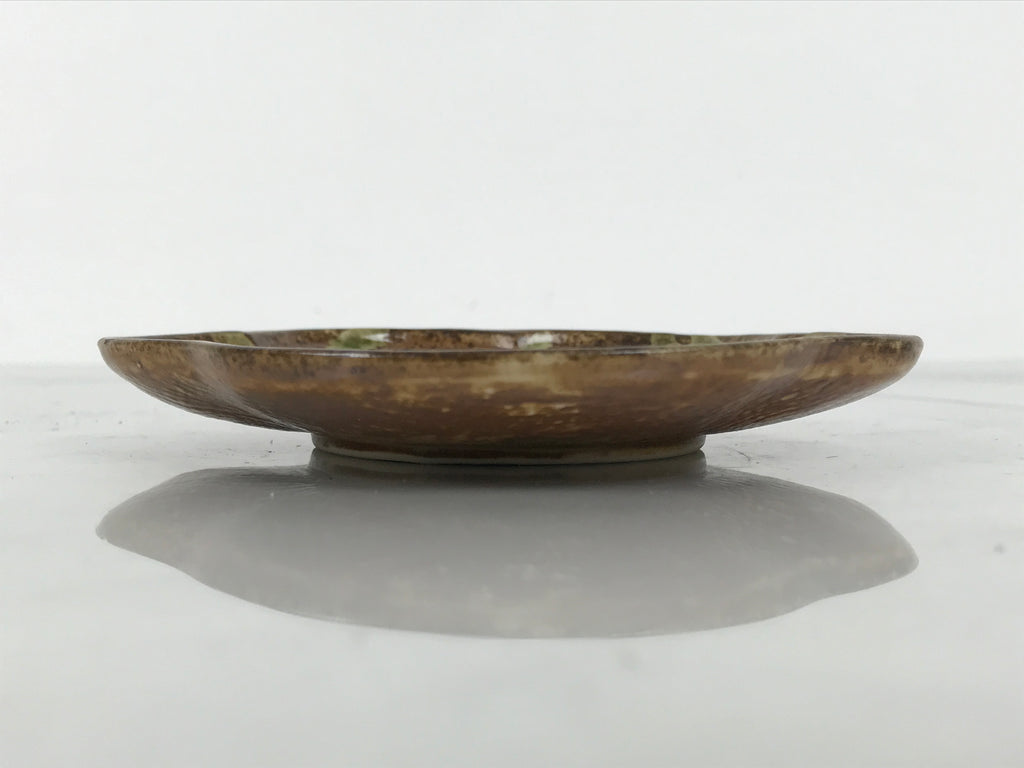 Japanese Oribe Ceramic Small Plate Kozara Pottery Green Brown Plum Blossom Y571