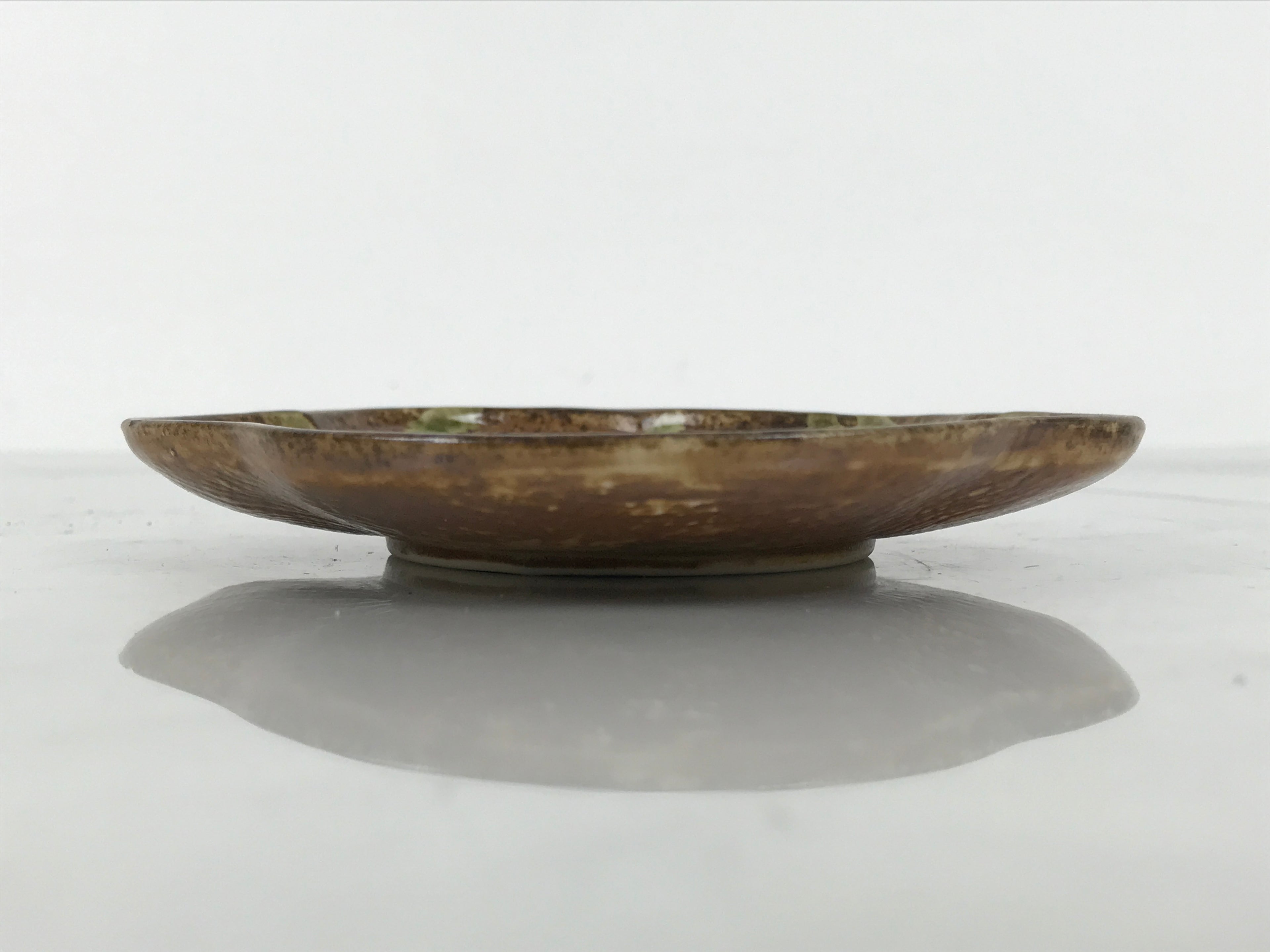 Japanese Oribe Ceramic Small Plate Kozara Pottery Green Brown Plum Blossom Y571