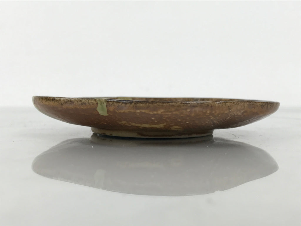 Japanese Oribe Ceramic Small Plate Kozara Pottery Green Brown Plum Blossom Y571