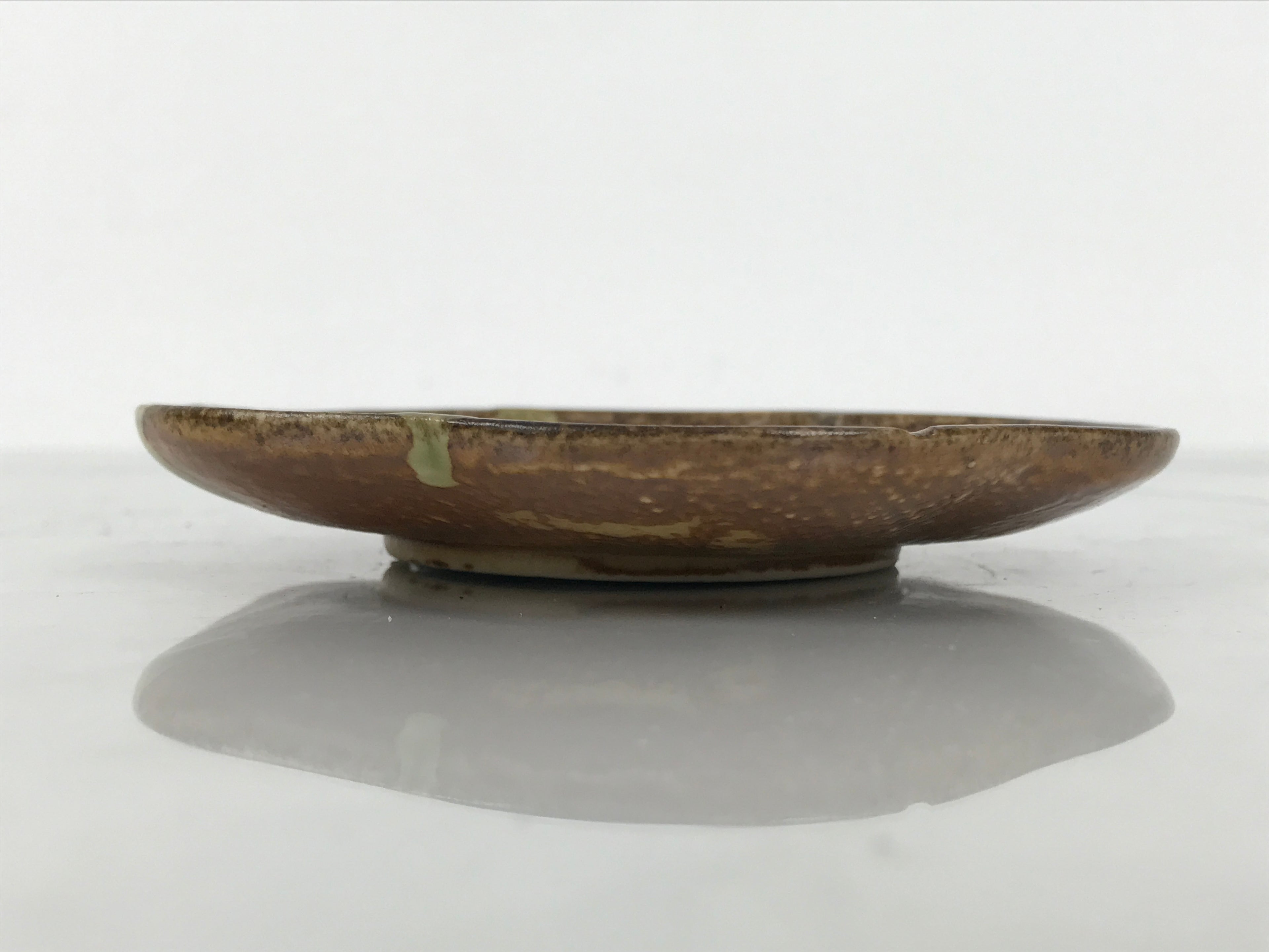 Japanese Oribe Ceramic Small Plate Kozara Pottery Green Brown Plum Blossom Y571