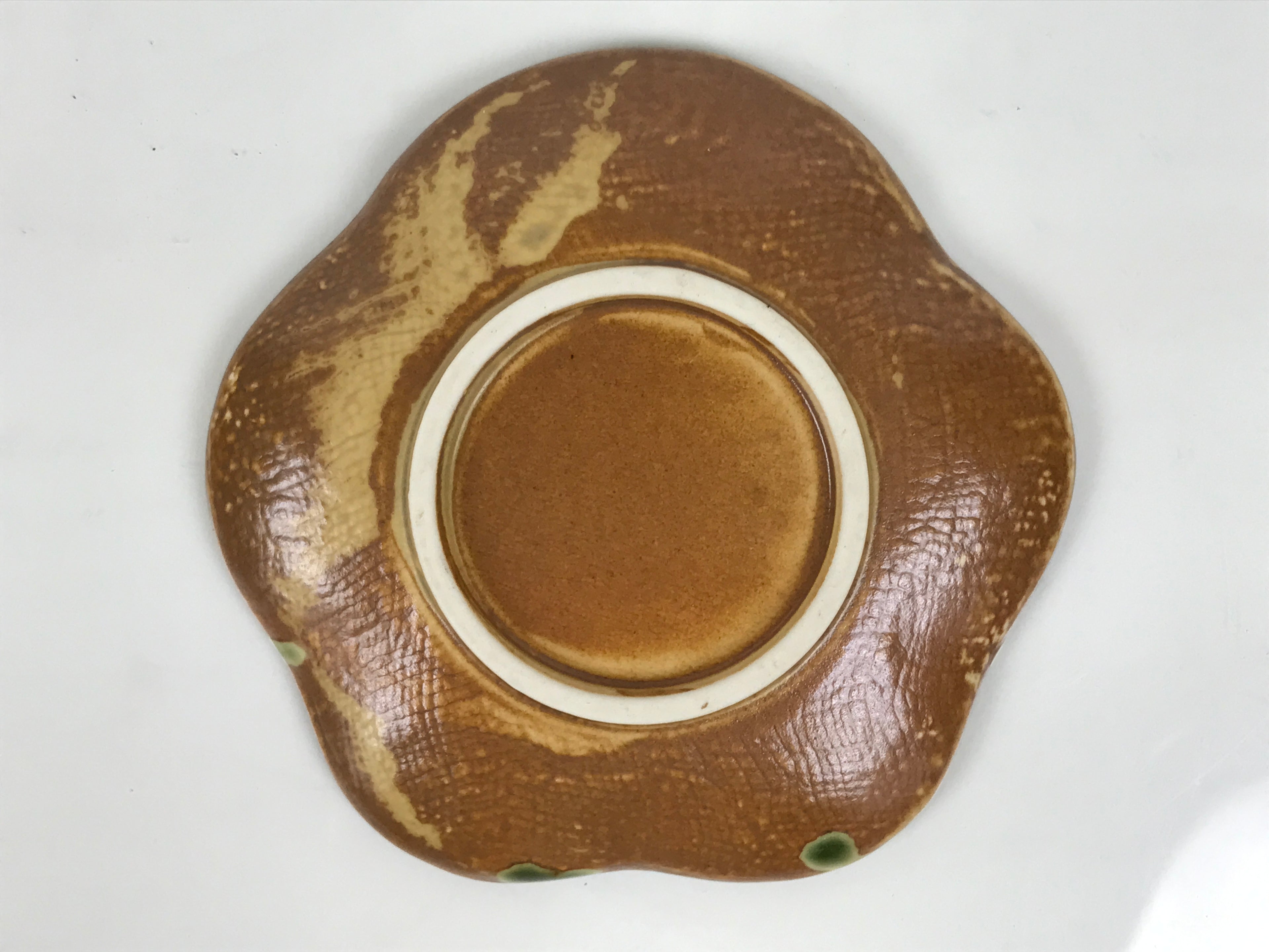 Japanese Oribe Ceramic Small Plate Kozara Pottery Green Brown Plum Blossom Y572