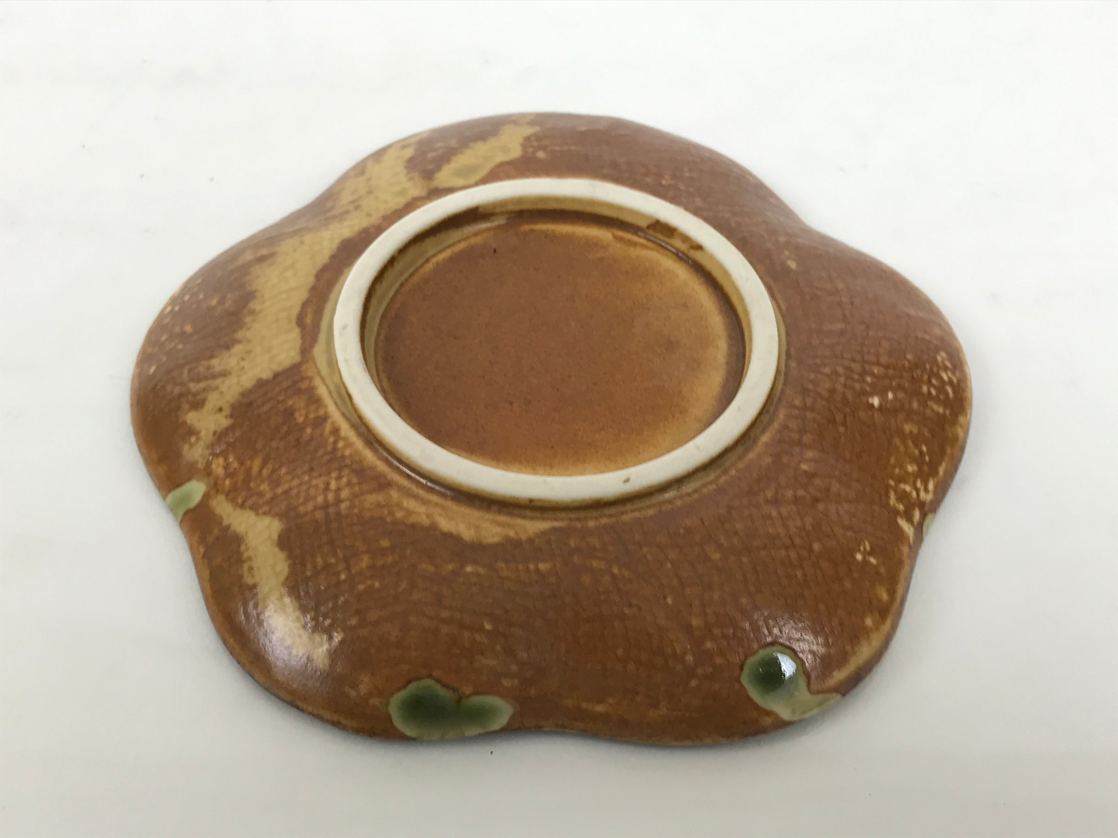 Japanese Oribe Ceramic Small Plate Kozara Pottery Green Brown Plum Blossom Y572
