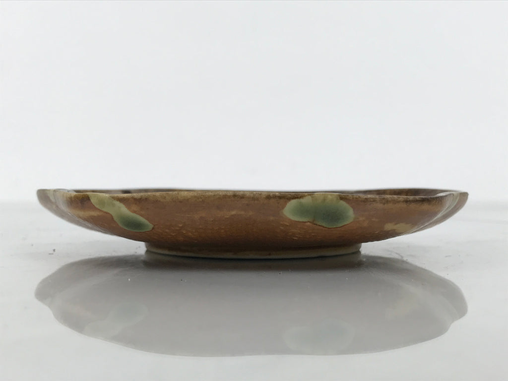 Japanese Oribe Ceramic Small Plate Kozara Pottery Green Brown Plum Blossom Y572