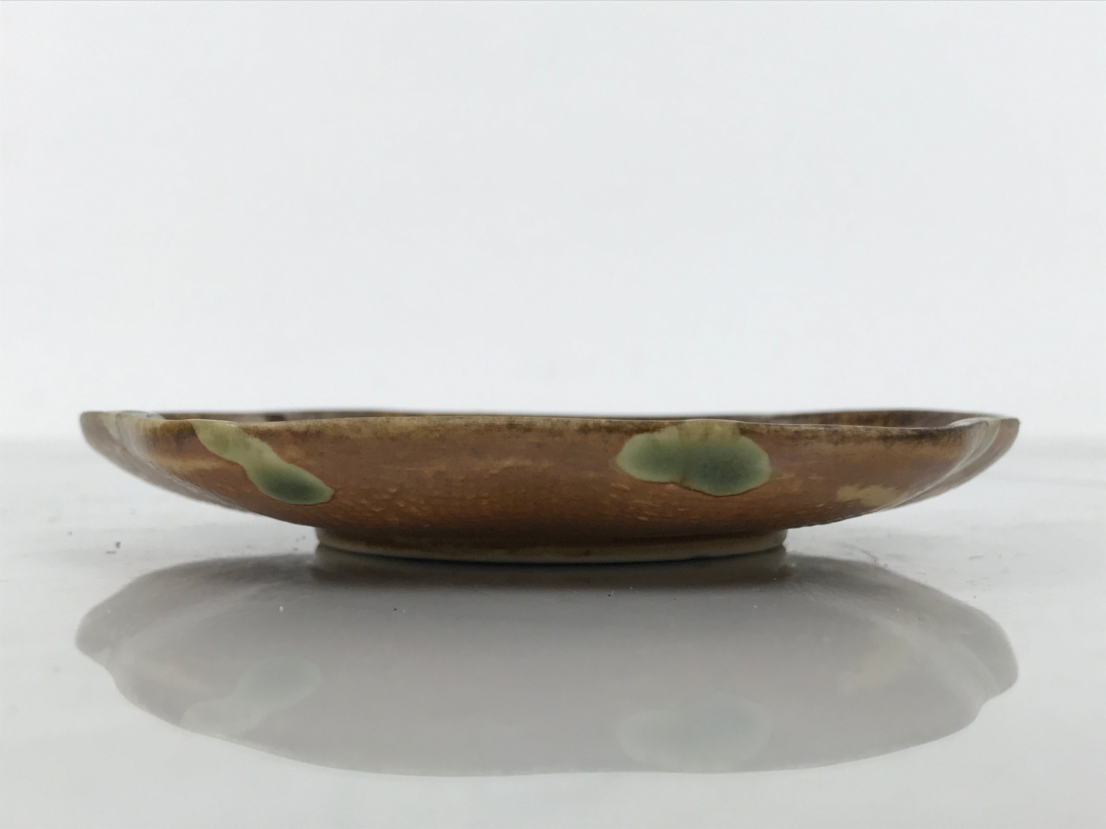Japanese Oribe Ceramic Small Plate Kozara Pottery Green Brown Plum Blossom Y572