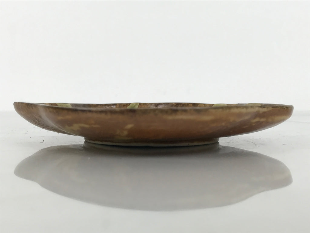 Japanese Oribe Ceramic Small Plate Kozara Pottery Green Brown Plum Blossom Y572